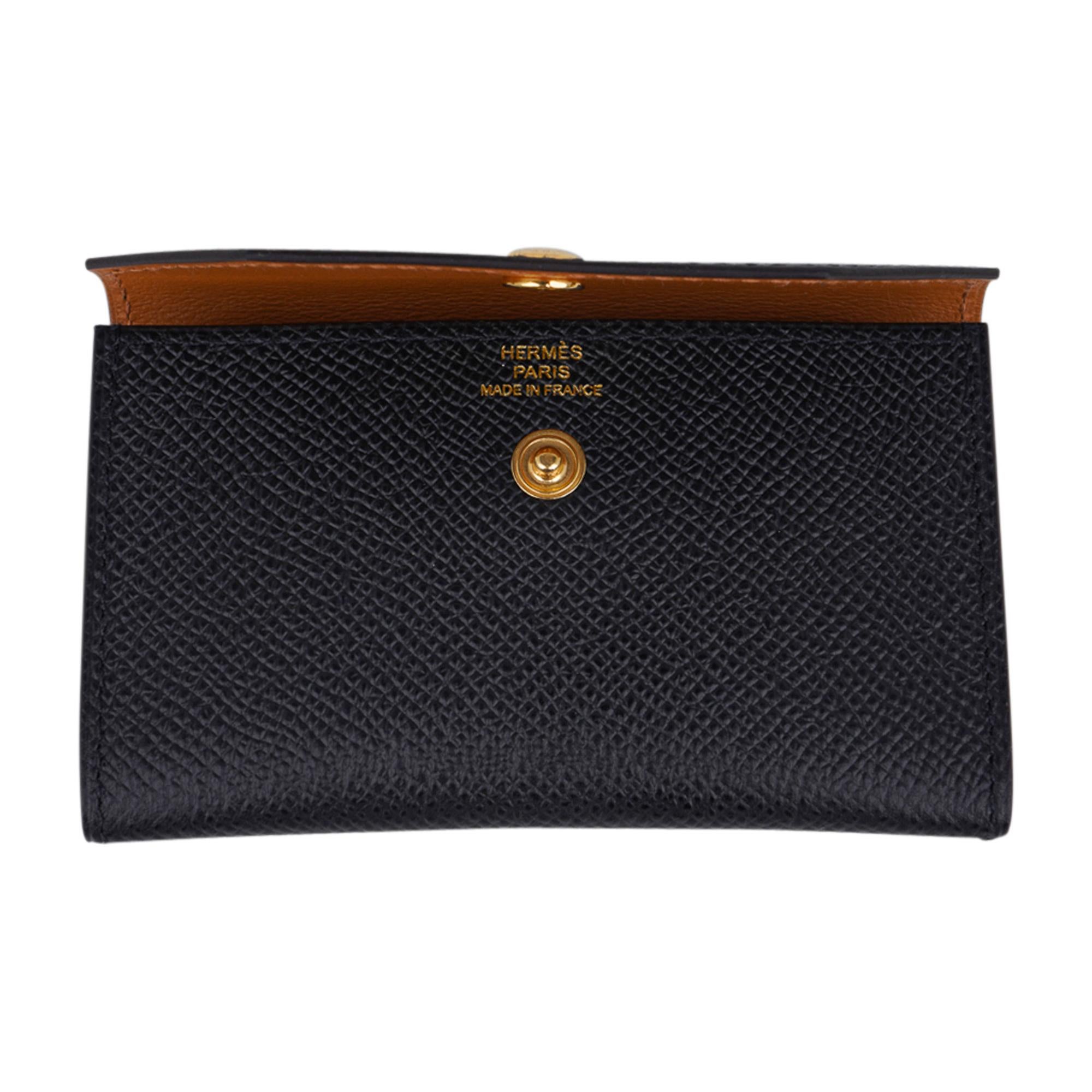 Women's Hermes Kelly Pocket Belt Adjustable Black Epsom Leather Gold Hardware