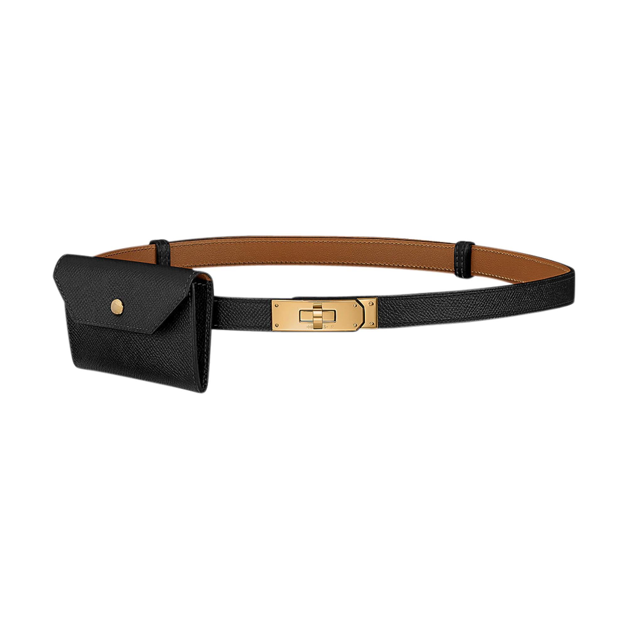 Hermès Kelly 18 Epsom Calfskin Belt With Gold Plated Buckle in Black