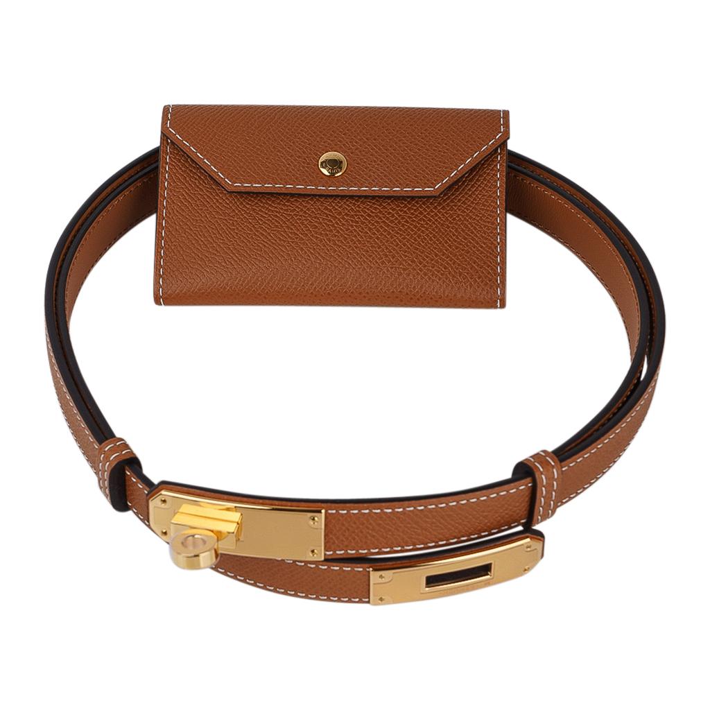 Women's Hermes Kelly Pocket Belt Adjustable Gold Epsom Leather Gold Hardware