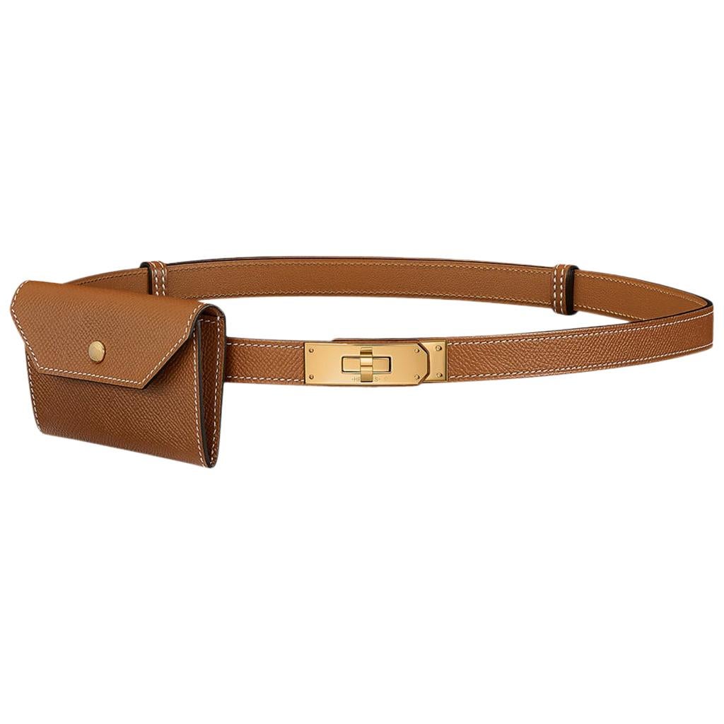 Hermes Kelly Pocket Belt Adjustable Gold Epsom Leather Gold Hardware