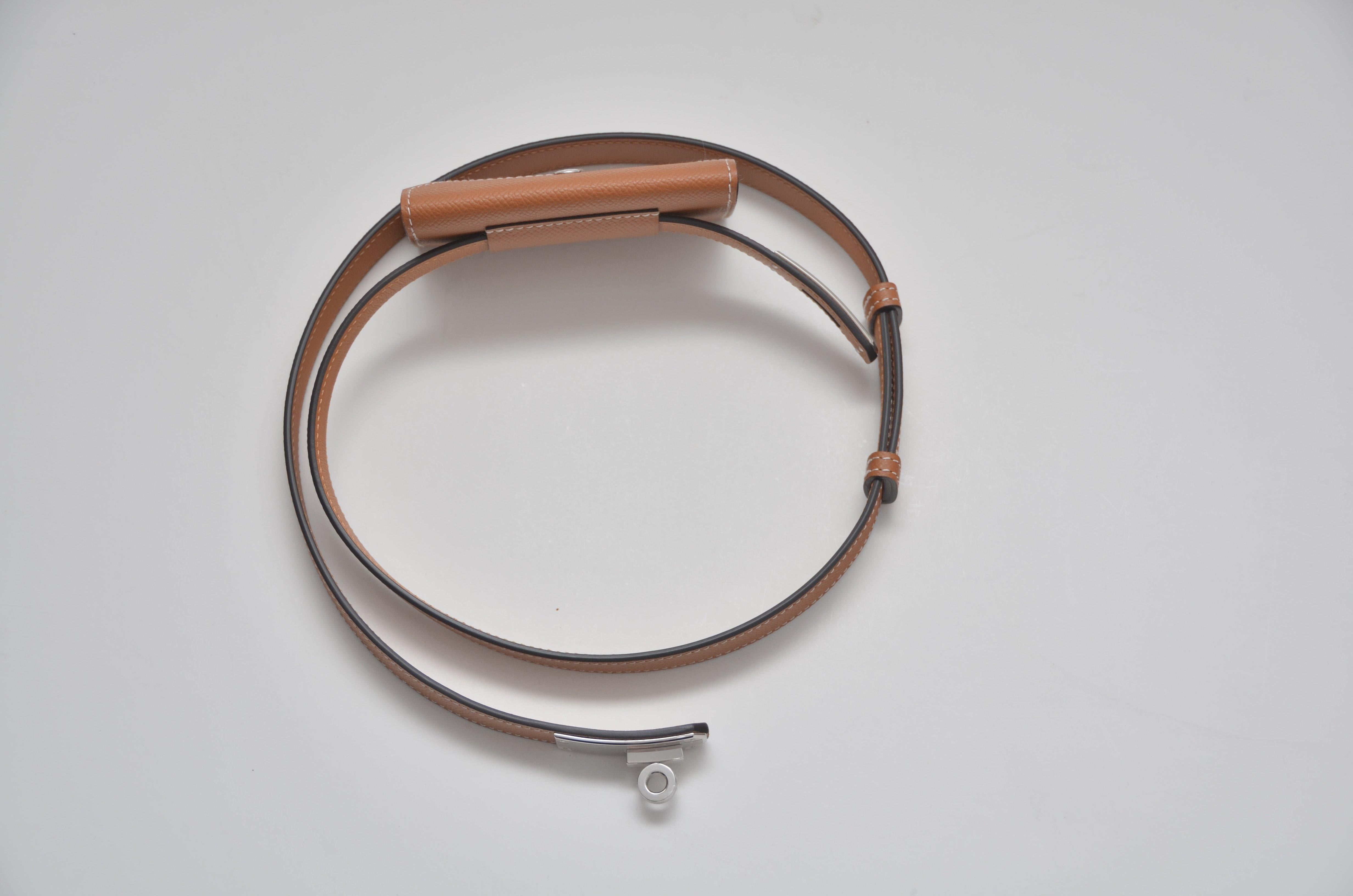 Women's or Men's Hermes Kelly Pocket Belt Adjustable  Palladium  Hardware Epsom Leather  NEW For Sale