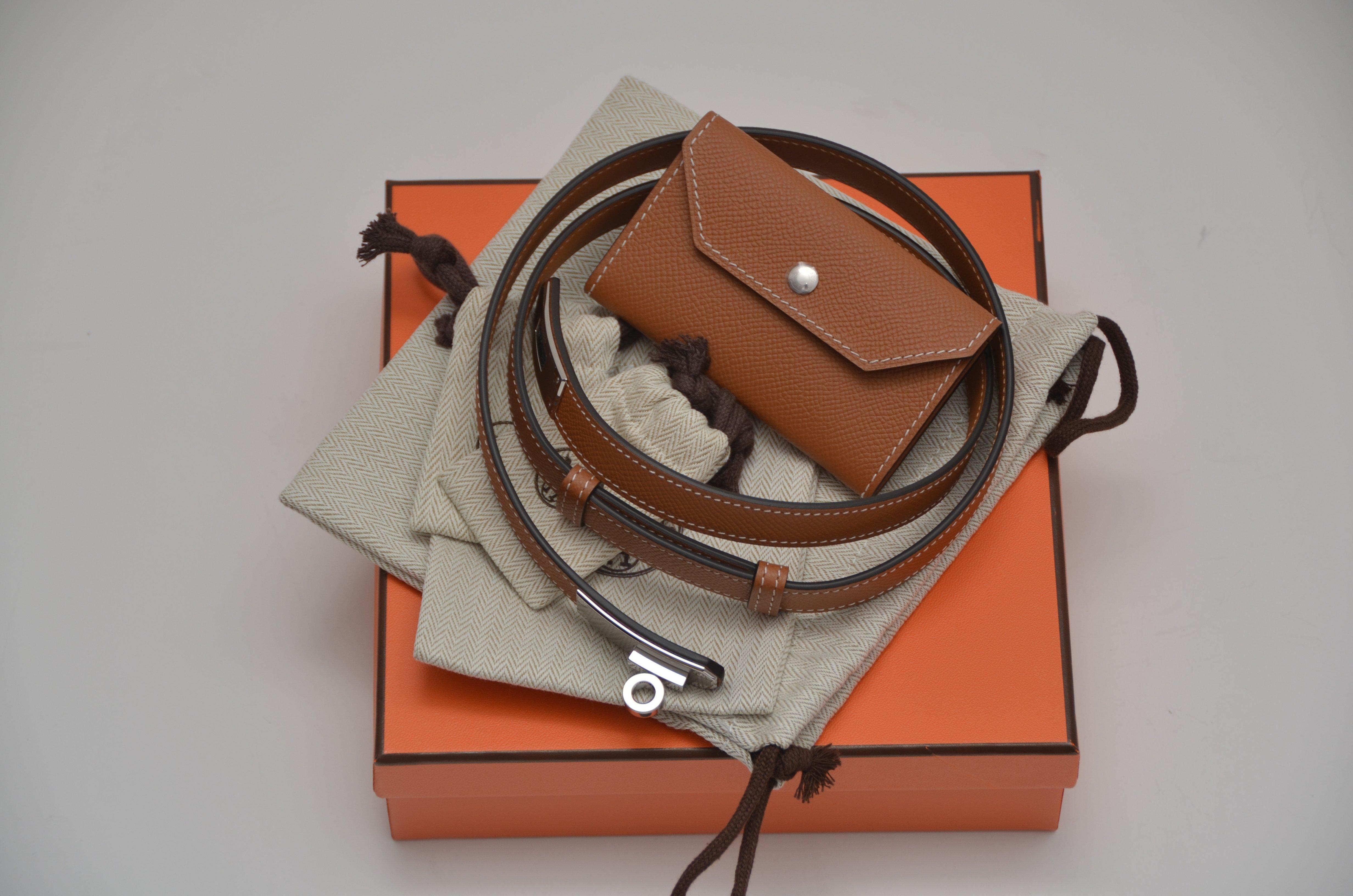 Hermes Kelly Pocket Belt Adjustable  Palladium  Hardware Epsom Leather  NEW For Sale 2
