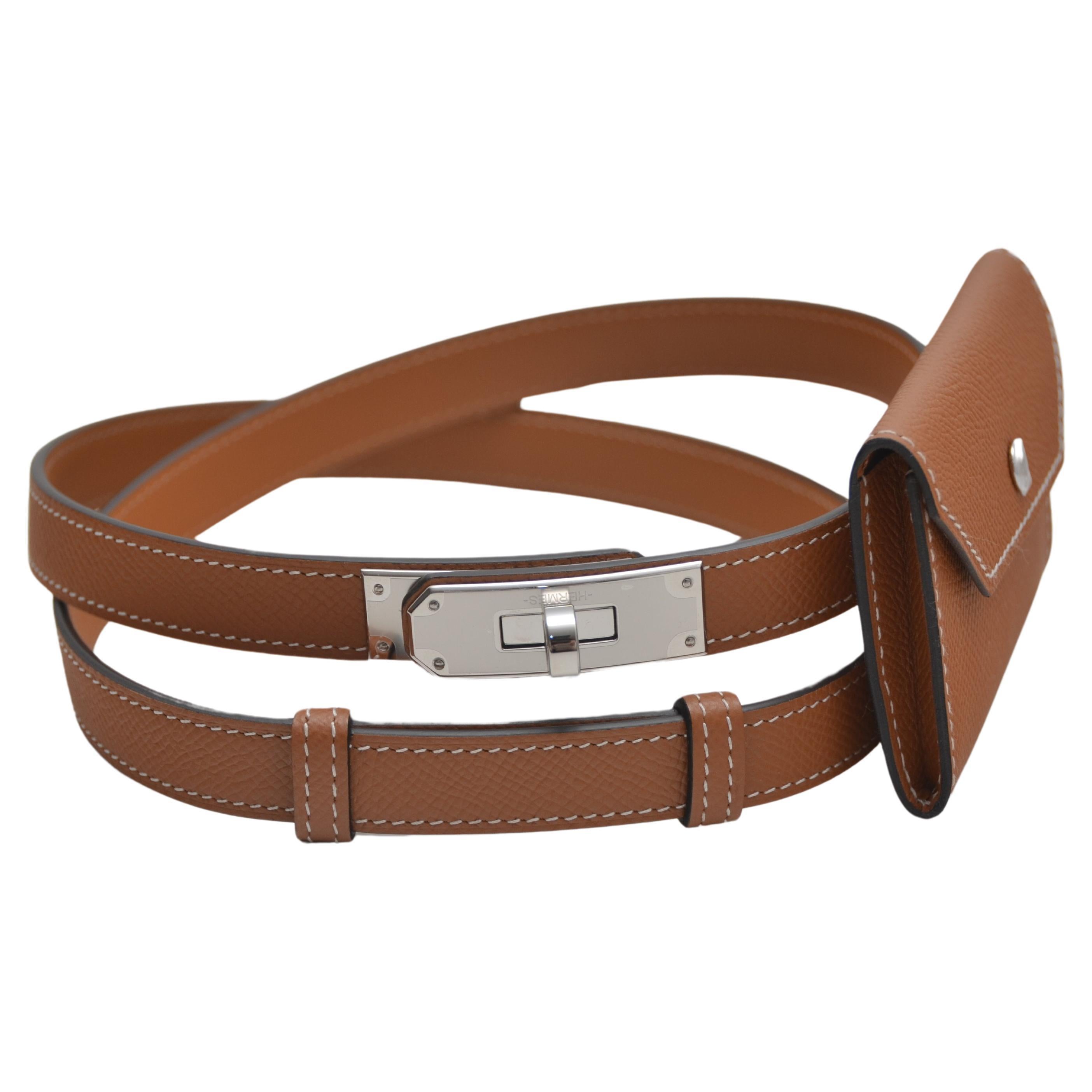 Hermes Kelly Pocket Belt Adjustable  Palladium  Hardware Epsom Leather  NEW For Sale
