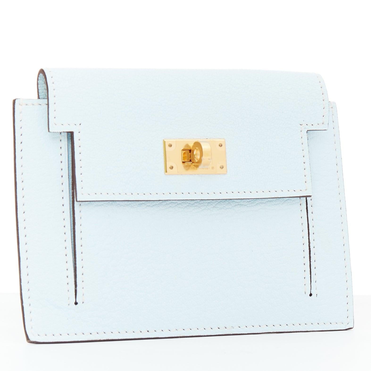 Gray HERMES Kelly Pocket Compact Chevre Mysore Bleu Brume wallet