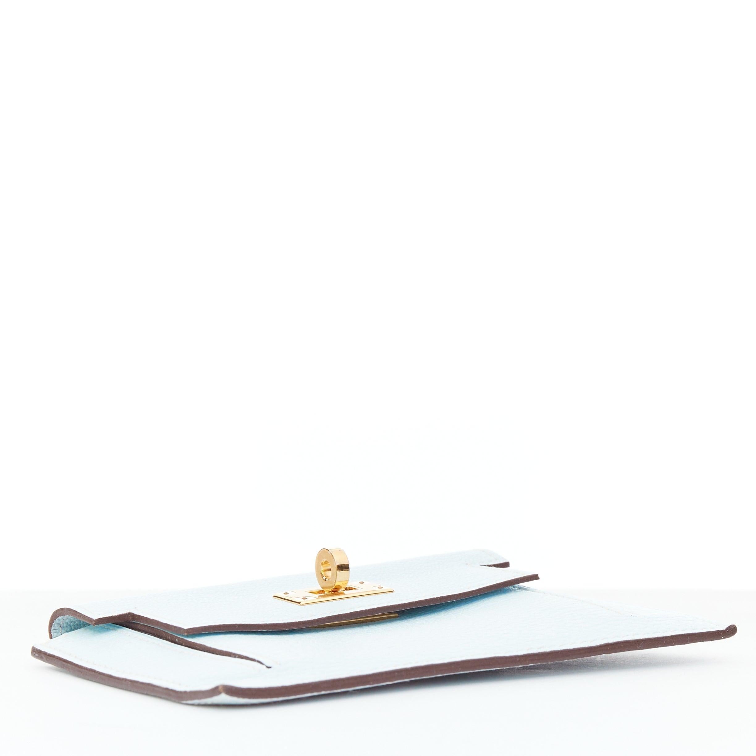 HERMES Kelly Pocket Compact Chevre Mysore Bleu Brume wallet In Good Condition In Hong Kong, NT