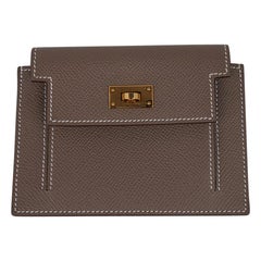 Hermes Kelly Pocket Compact Wallet Etoupe Epsom Gold Hardware New w/Box