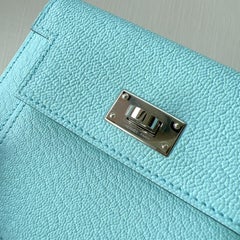 Hermes Kelly Pocket Compact Wallet In Bleu Zephyr, Palladium Hardware