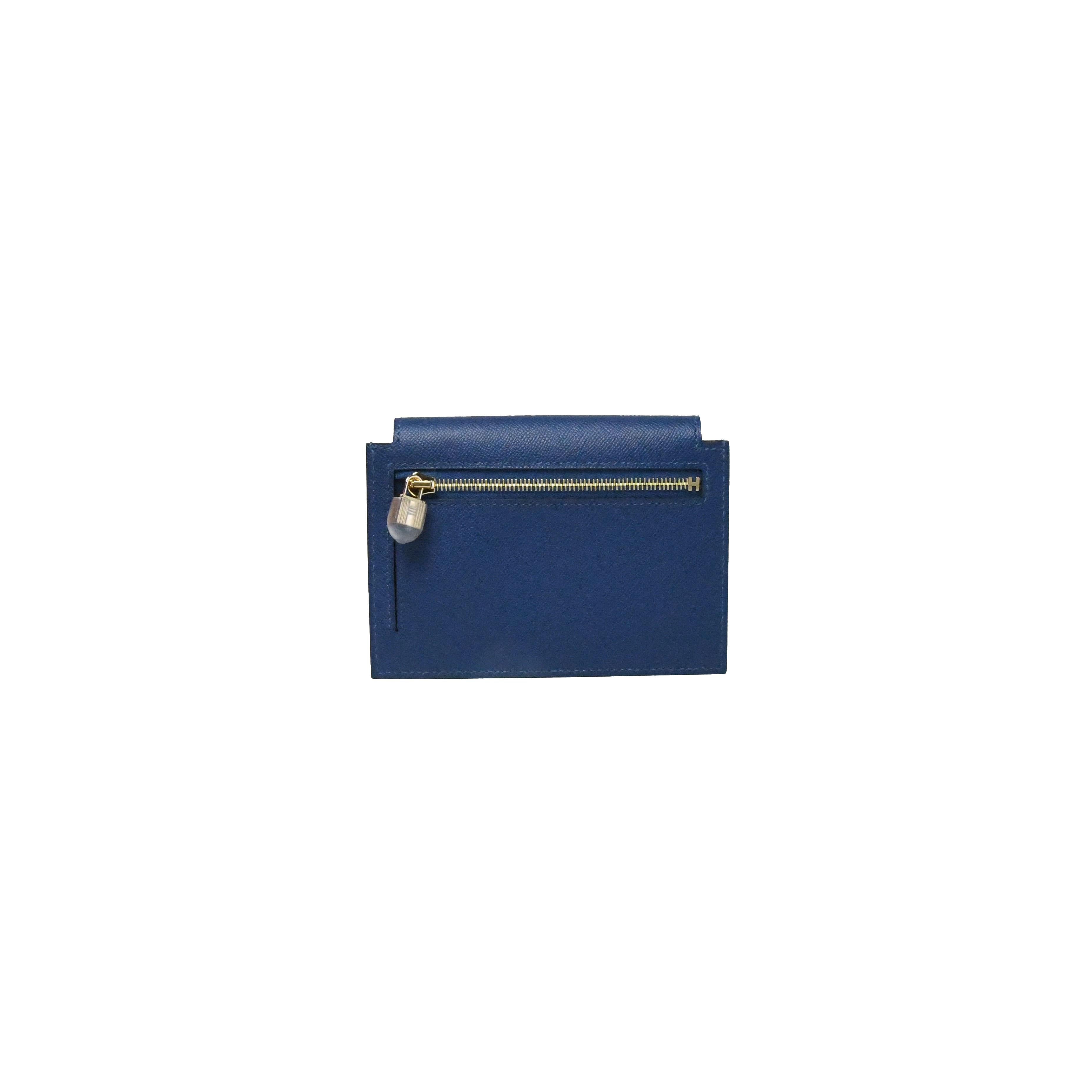 Hermes Kelly Tasche Epsom Kompakte Brieftasche Blau für Damen oder Herren im Angebot