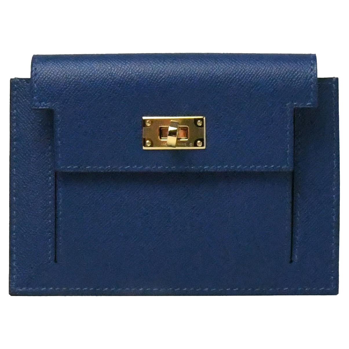 Hermes Kelly Pocket Epsom Compact Wallet Blue