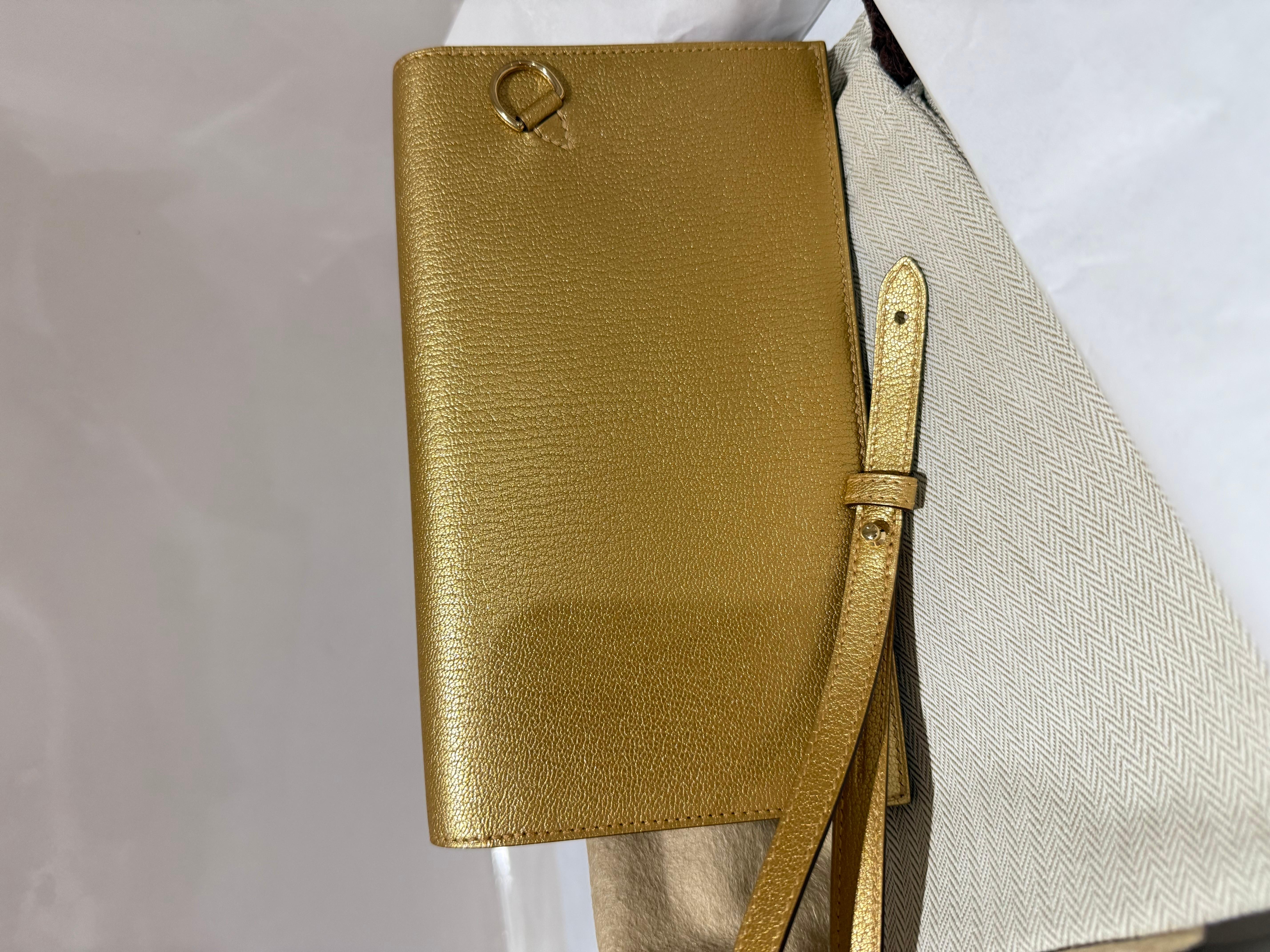 Marron Hermes Kelly Pocket Gold Portefeuille long avec bandoulière