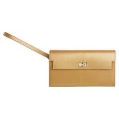 Hermes Kelly Pocket Gold Portefeuille long avec bandoulière