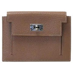 Hermes Kelly Pocket Mysore PHW Compact Wallet Light Brown