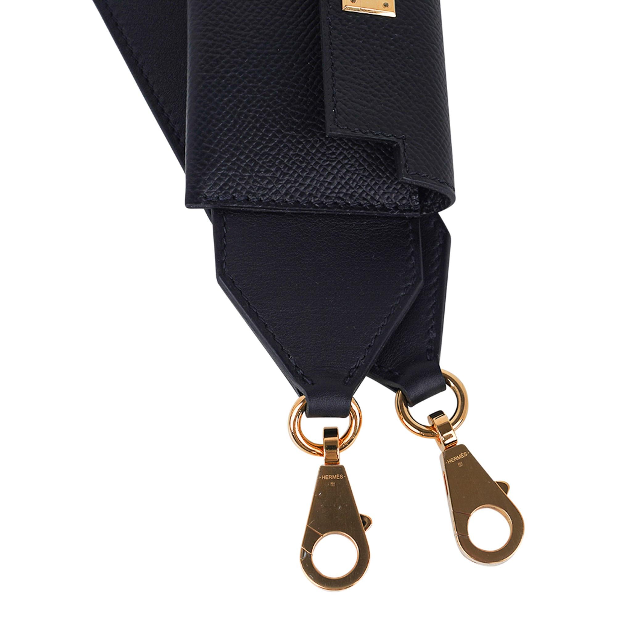 Hermes Kelly Pocket Shoulder Strap Black Swift Epsom Gold Hardware For Sale 1