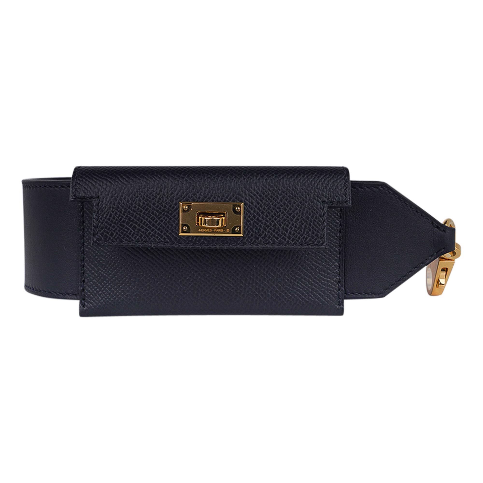 Hermes Kelly Pocket Shoulder Strap Black Swift Epsom Gold Hardware For Sale 2