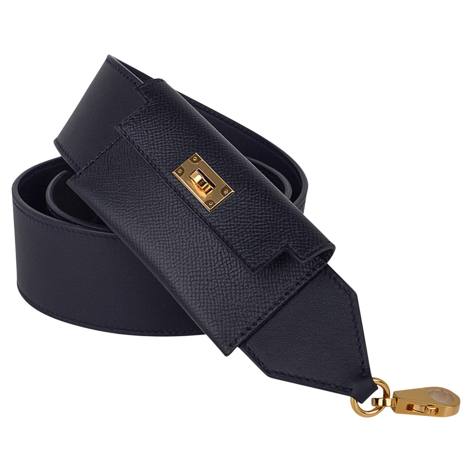 Hermes Kelly Pocket Shoulder Strap Black Swift Epsom Gold Hardware For Sale