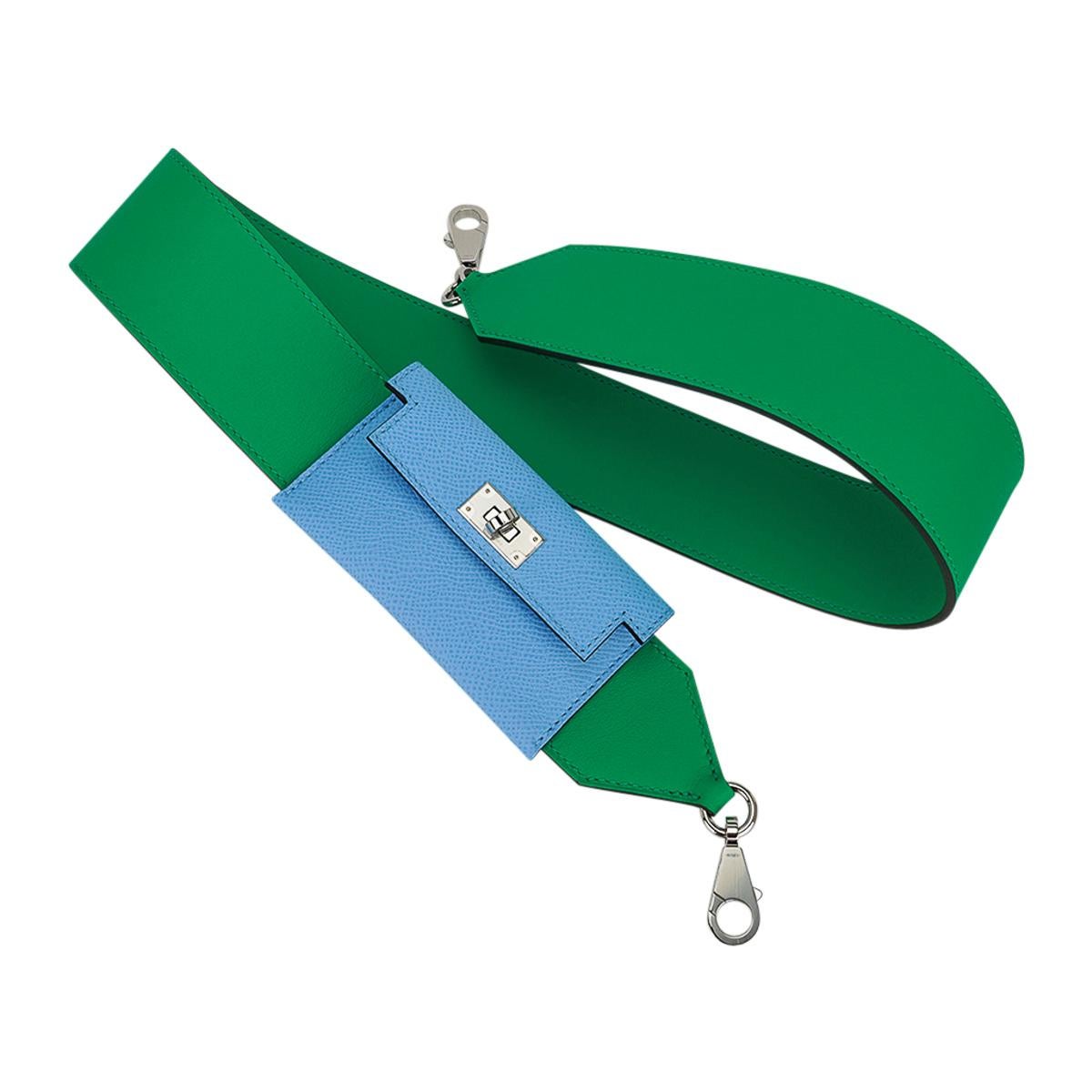 Hermes Kelly Pocket Shoulder Strap Menthe / Blue Celeste Palladium PM In New Condition In Miami, FL