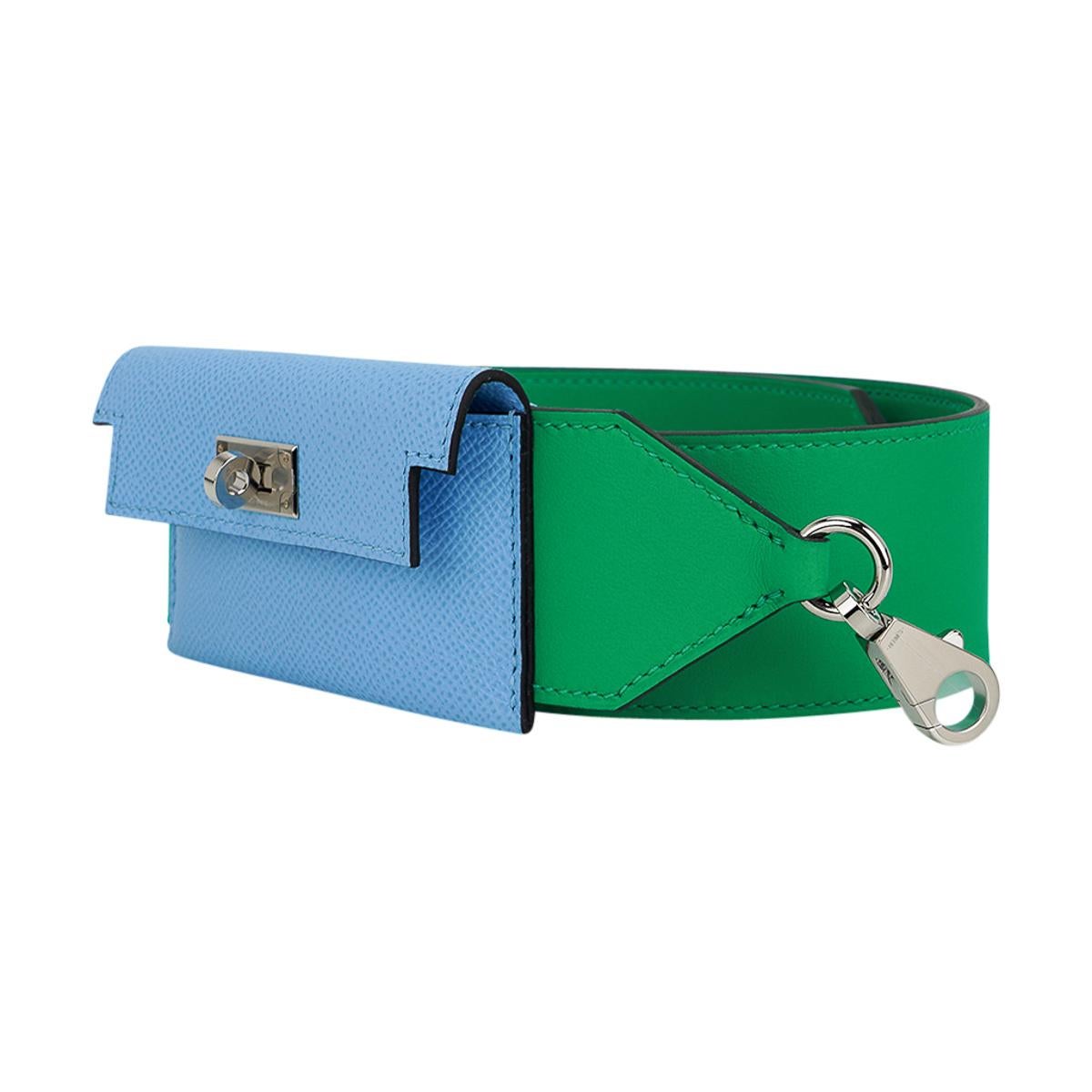 Women's Hermes Kelly Pocket Shoulder Strap Menthe / Blue Celeste Palladium PM