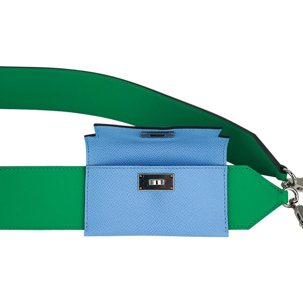 Hermes Kelly Pocket Shoulder Strap Menthe / Blue Celeste Palladium PM 1