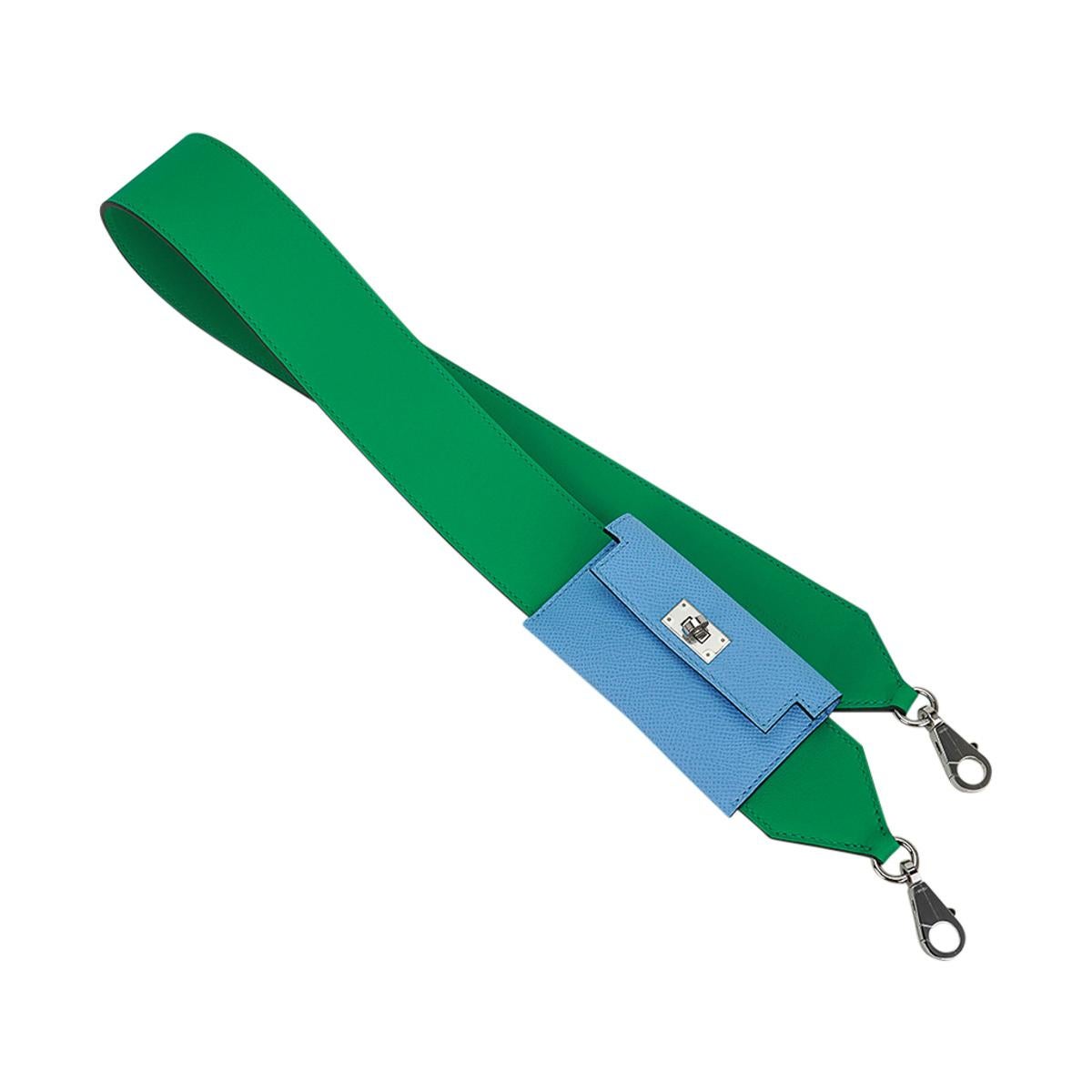 Hermes Kelly Pocket Shoulder Strap Menthe / Blue Celeste Palladium PM 2