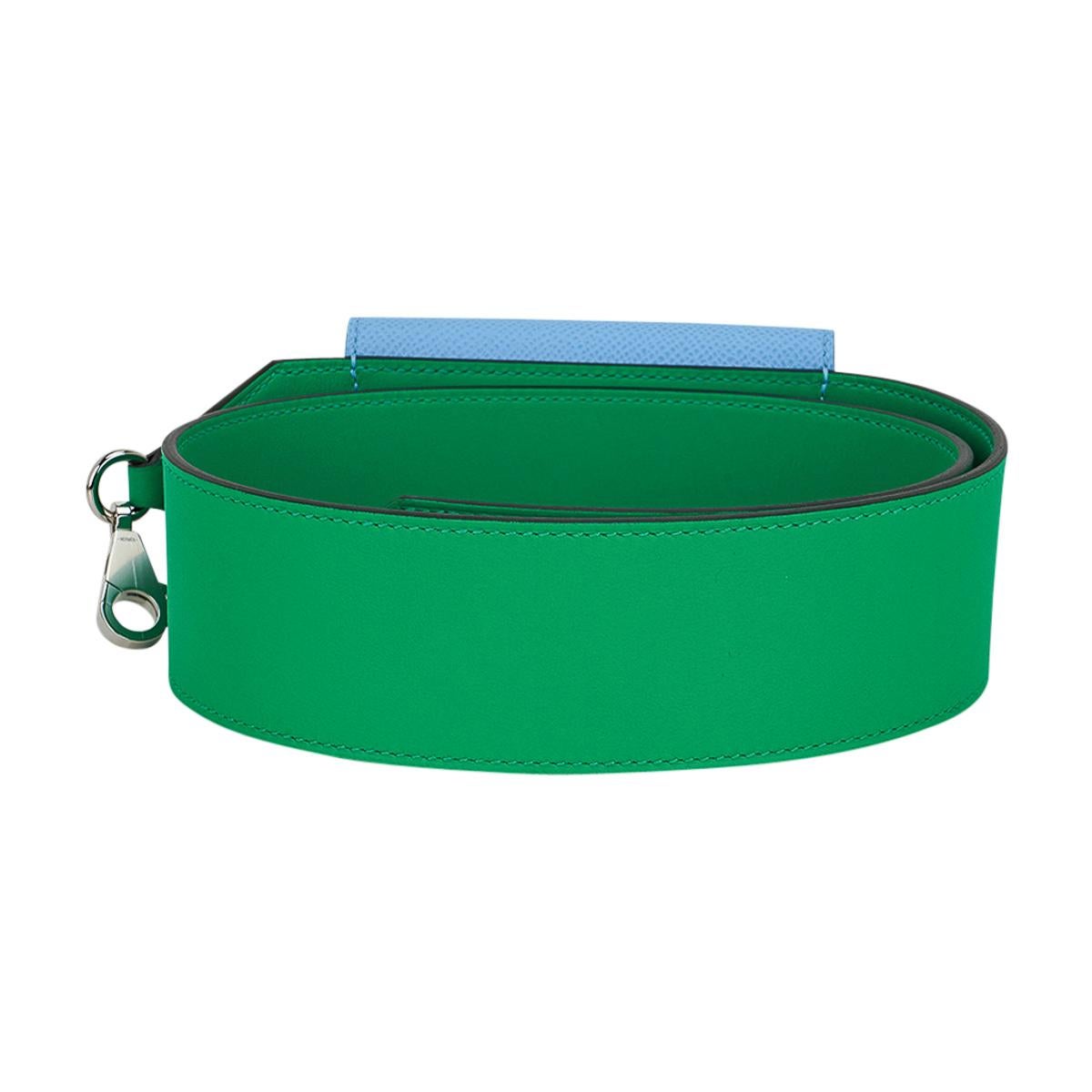 Hermes Kelly Pocket Shoulder Strap Menthe / Blue Celeste Palladium PM 3