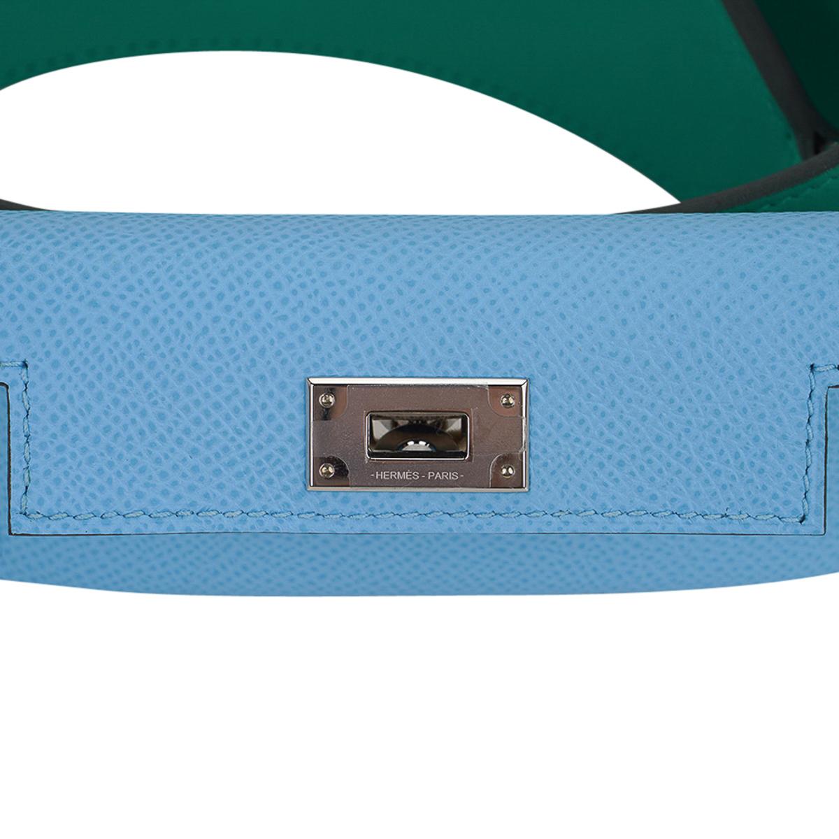 Hermes Kelly Pocket Shoulder Strap Menthe / Blue Celeste Palladium PM 5