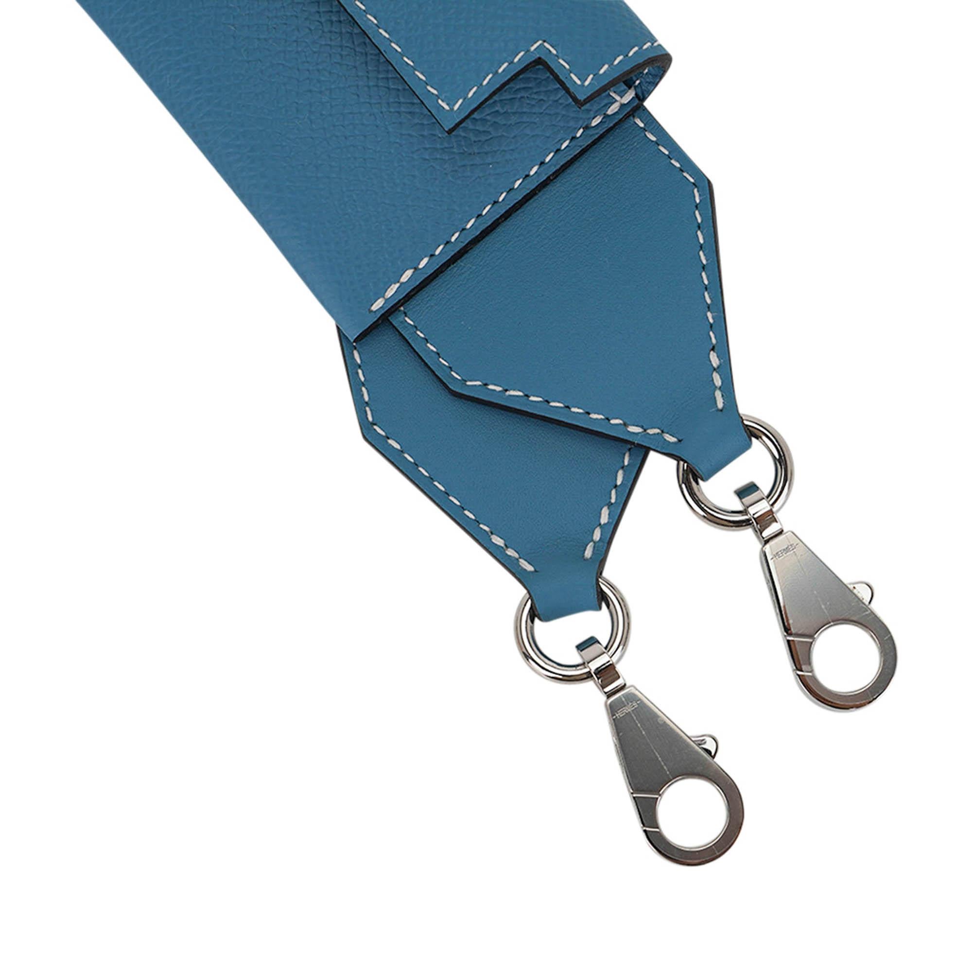 Hermes Kelly Pocket Shoulder Strap PM Blue Jean Palladium In New Condition For Sale In Miami, FL