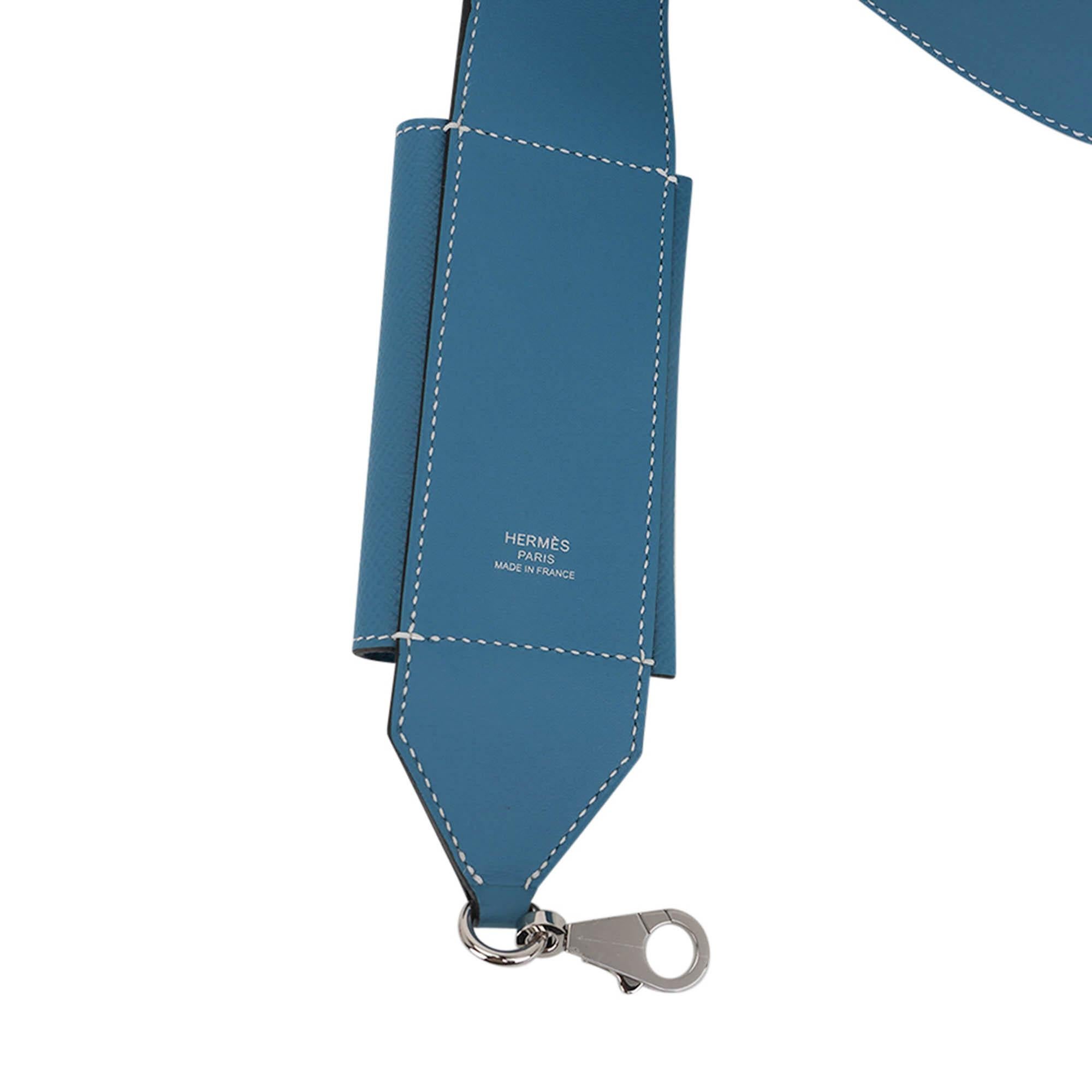Women's Hermes Kelly Pocket Shoulder Strap PM Blue Jean Palladium For Sale