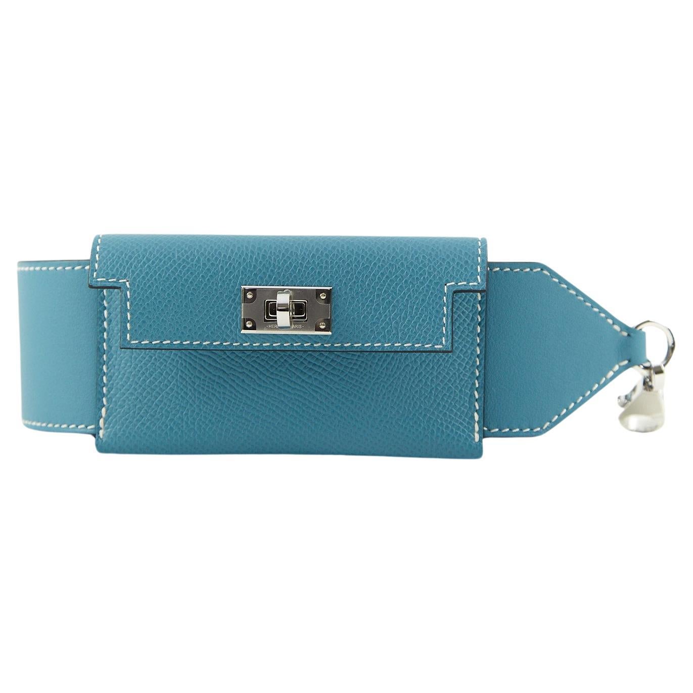 HERMÈS KELLY POCKET STRAP 105CM BLUE JEAN Epsom and Swift Leather with Palladium For Sale