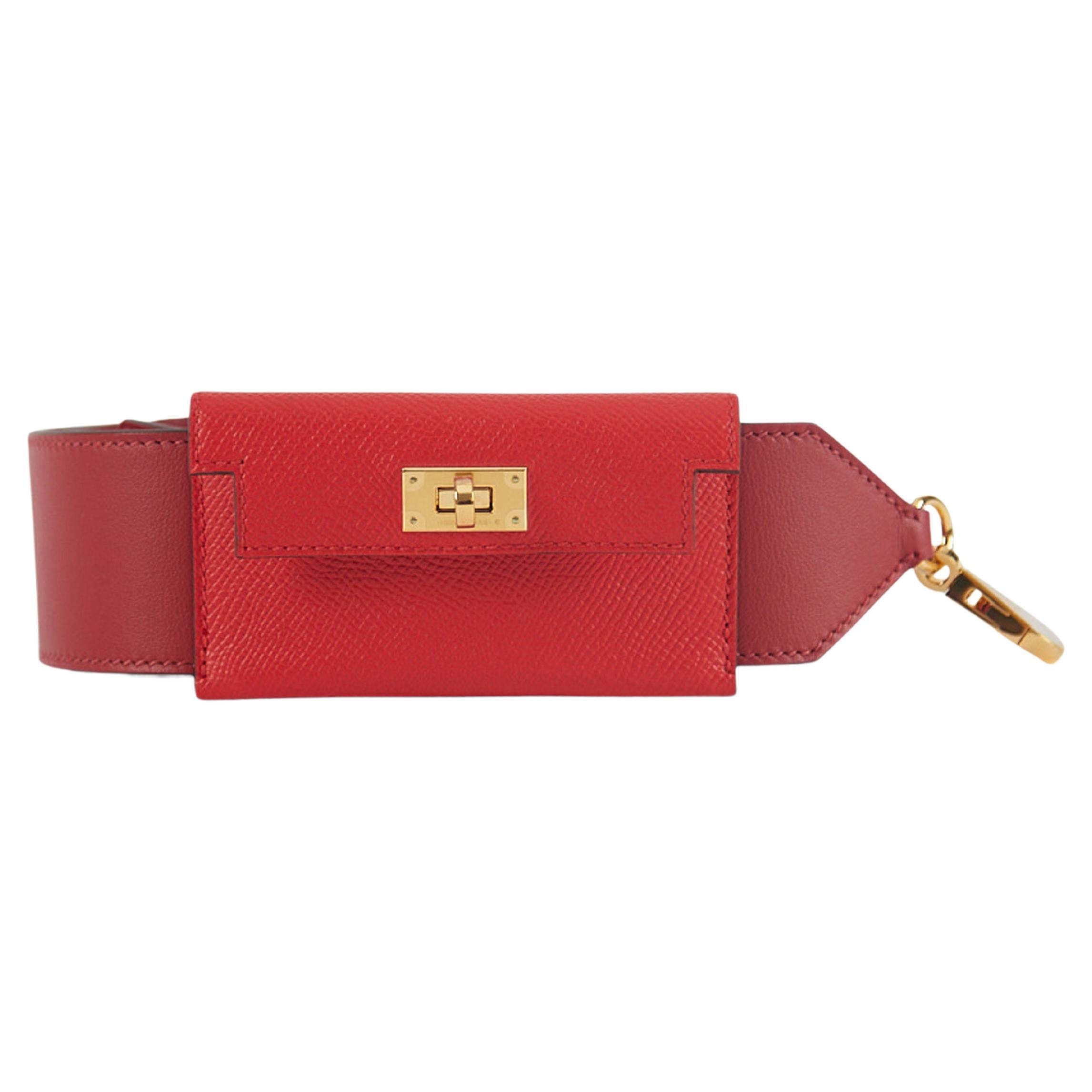 HERMÈS KELLY POCKET STRAP 105CM ROUGE CASAQUE & TOMATE Epsom & Swift GHW For Sale