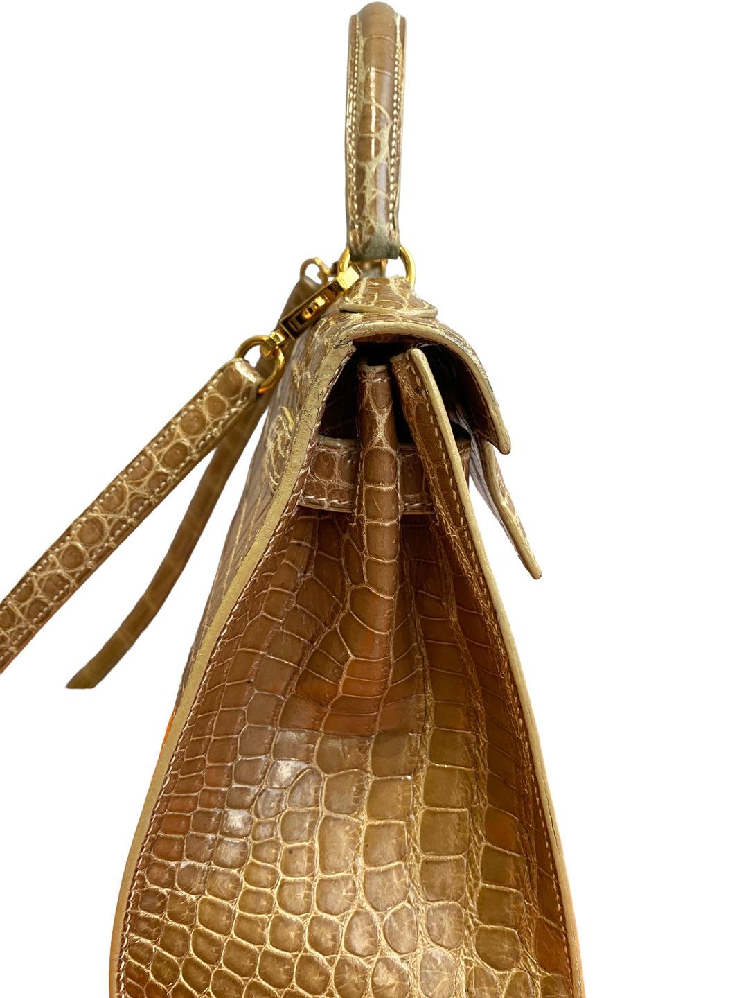 HERMES Kelly Porosus Crocodile Handbag 32 In Good Condition For Sale In London, GB