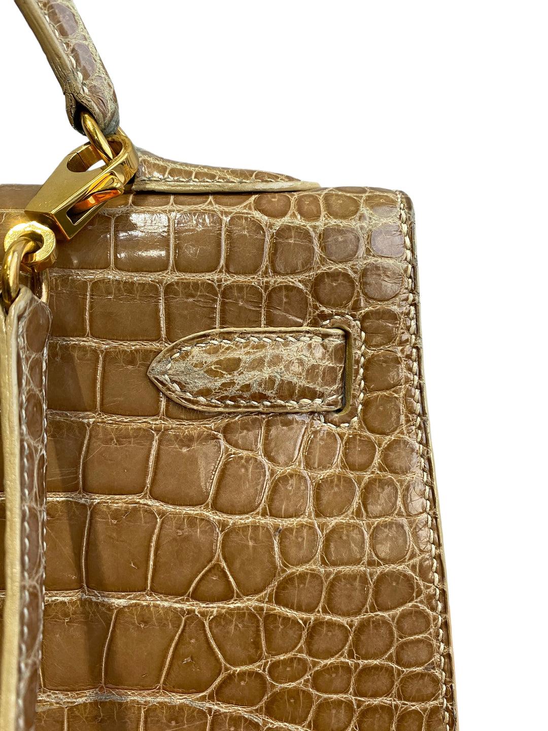 Women's or Men's HERMES Kelly Porosus Crocodile Handbag 32 For Sale