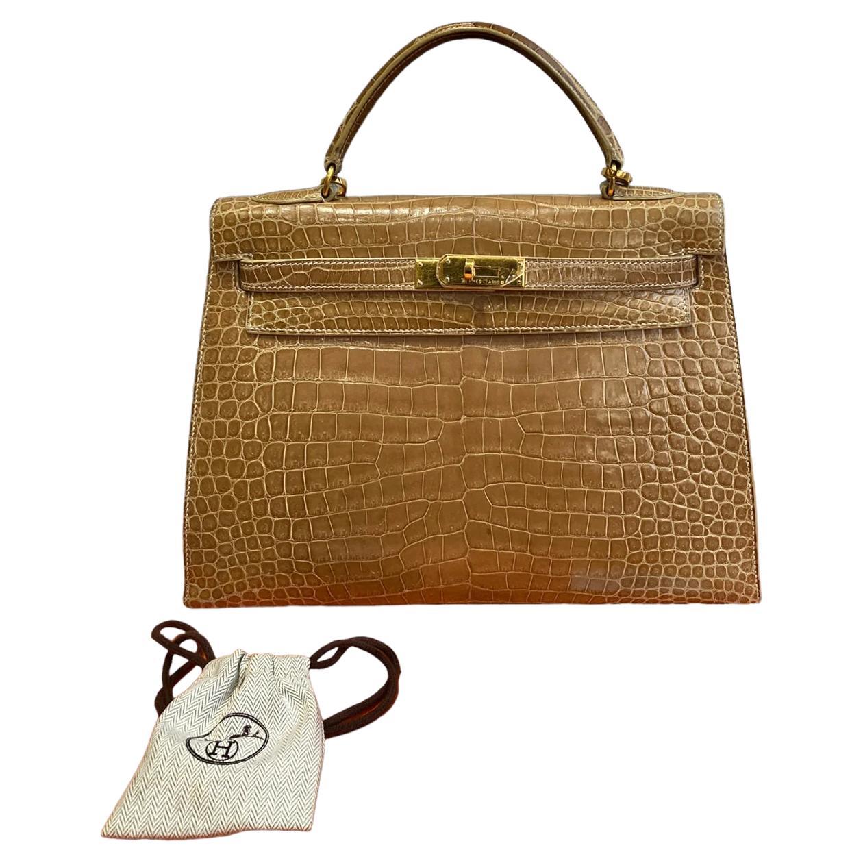 HERMES Kelly Porosus Crocodile Handbag 32 For Sale