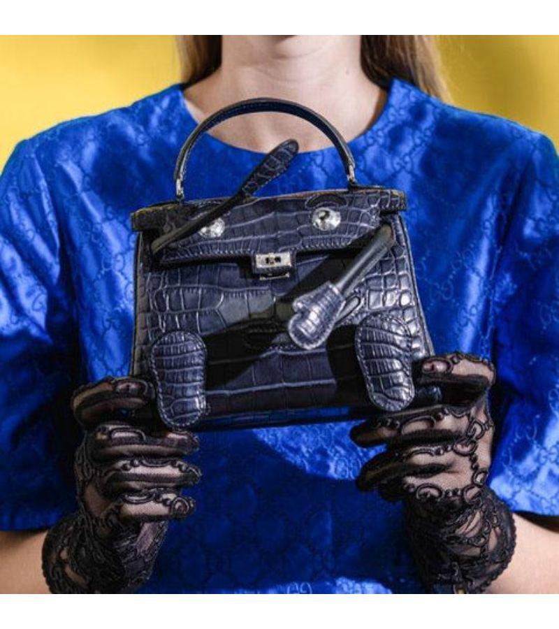 Bolso Hermès Kelly Quelle Idole Muñeca Aligátor Azul Nuit Mate y Swift Negro en venta 5