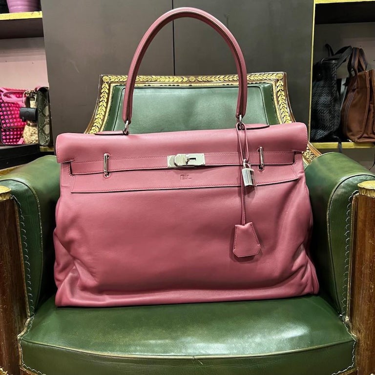 HERMES Kelly Relax 50 Pink Lilac Sikkim Calfskin Leather For Sale 1