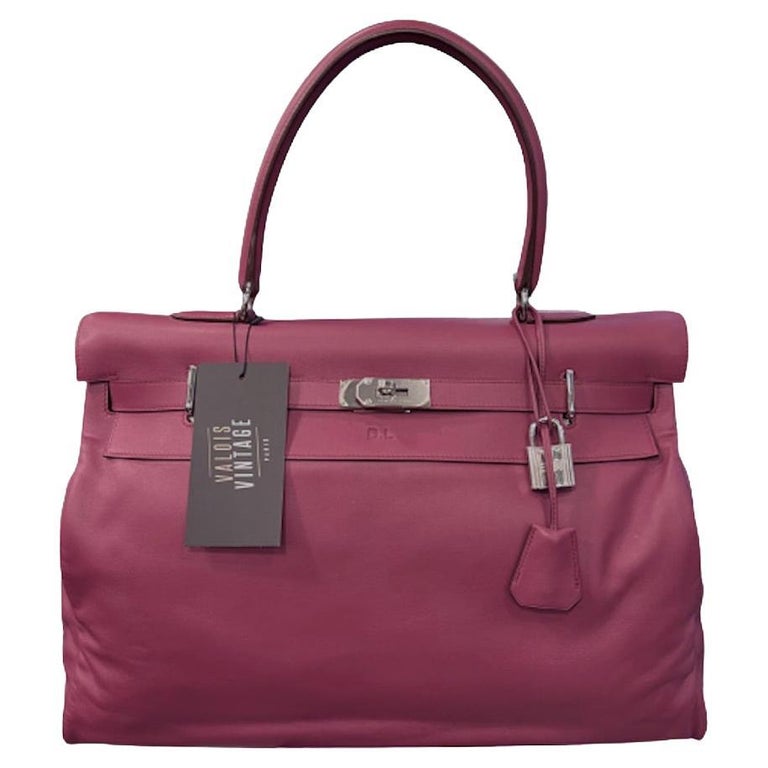 HERMES Kelly Relax 50 Pink Lilac Sikkim Calfskin Leather For Sale