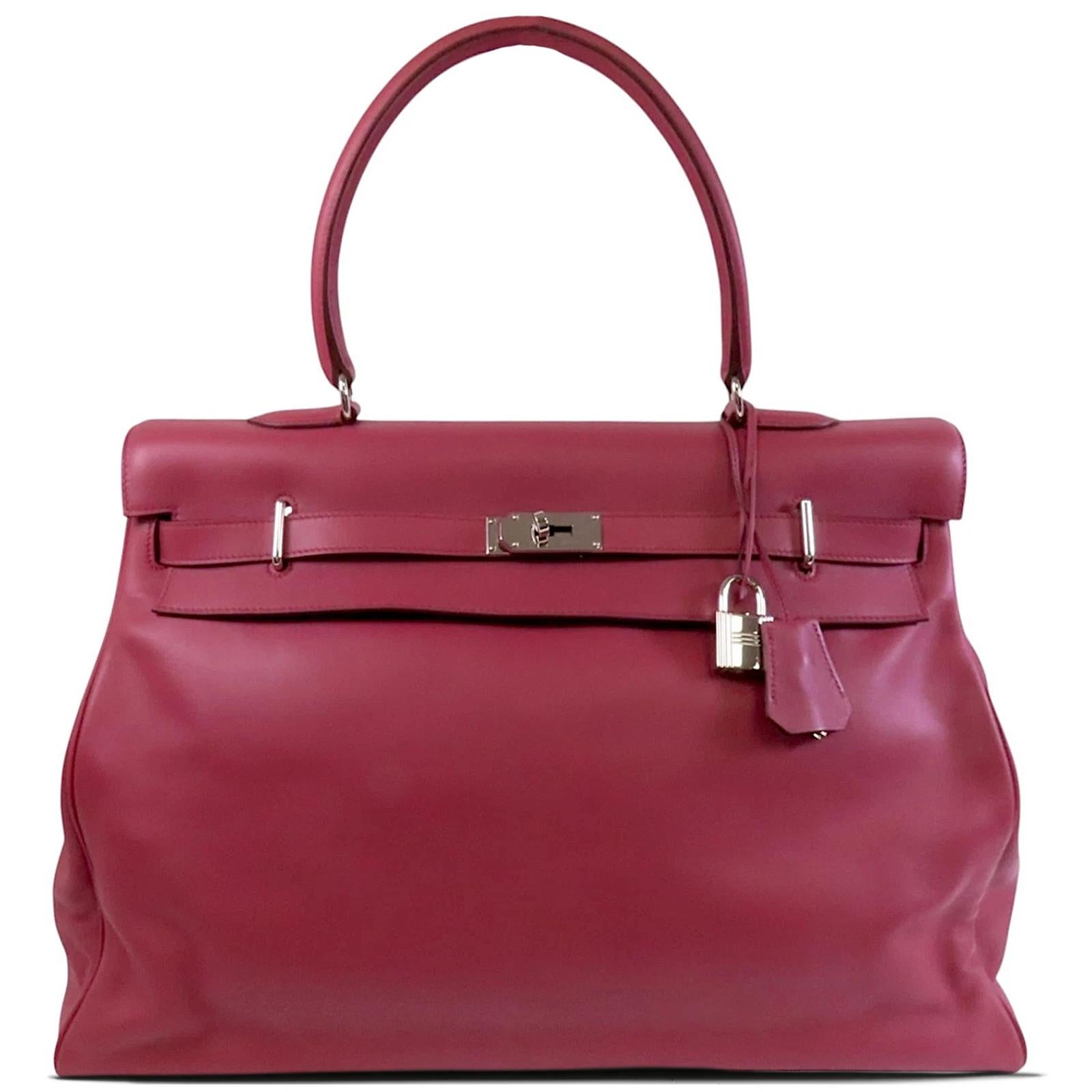 Hermès Kelly Relax 50 Ruby Swift PHW Unisexe en vente
