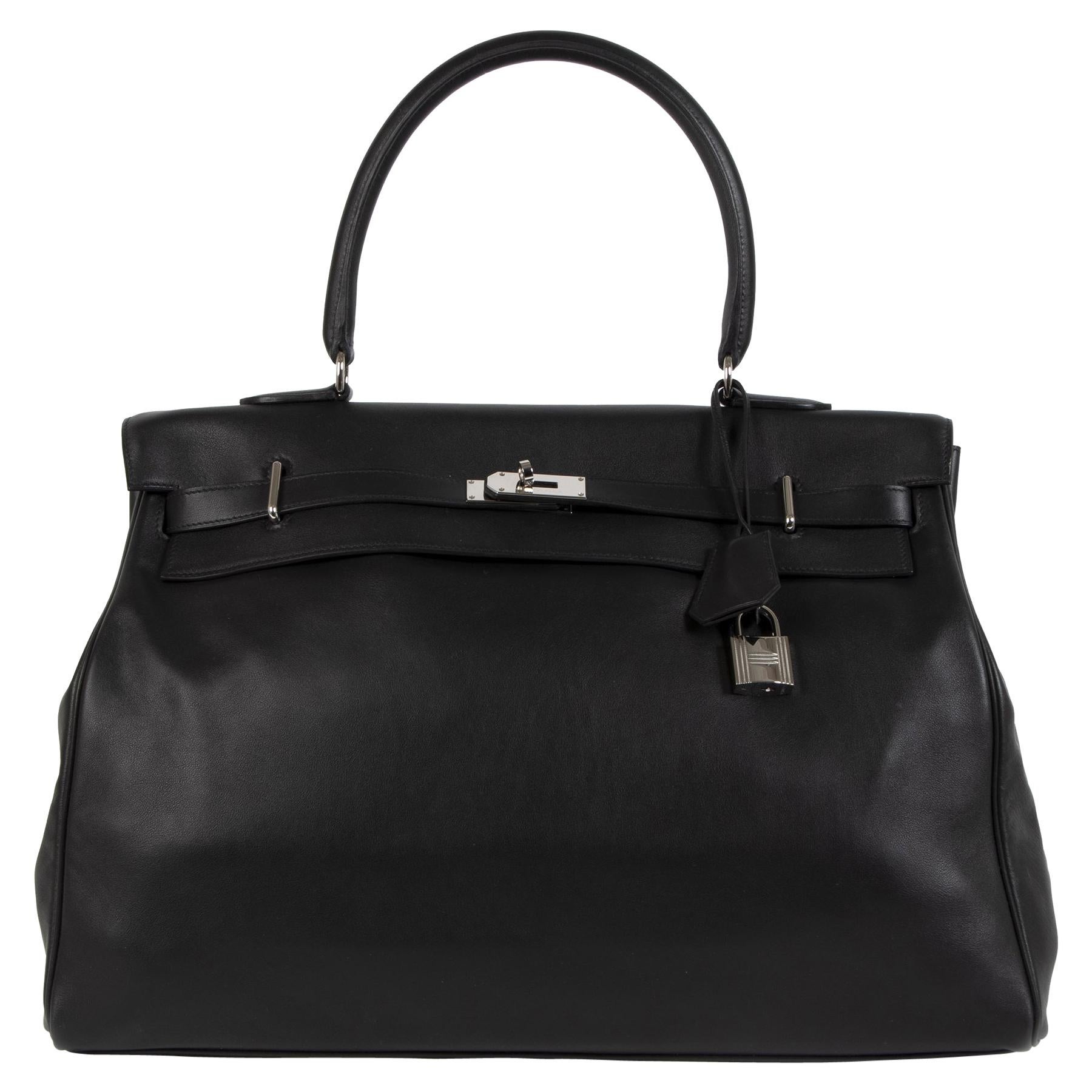 Hermès Kelly Relax 50 Travel Bag Black Sikkim Leather PHW For Sale