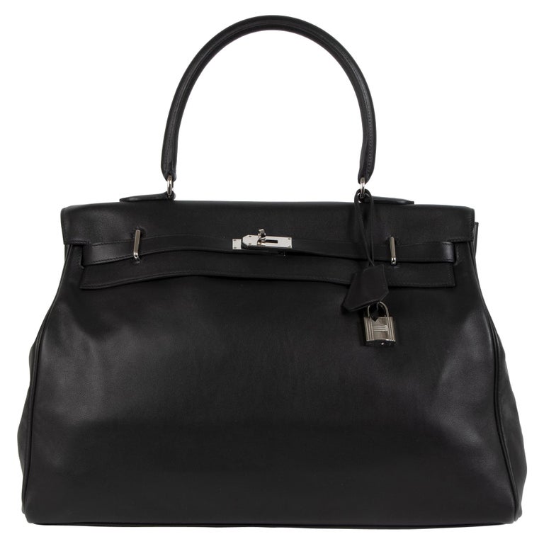 Hermès Kelly Relax 50 Travel Bag Black Sikkim Leather PHW For Sale at