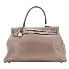 Hermès Kelly Relax Handtasche Grau Veau Sikkim mit Palladiumbeschlägen 50
