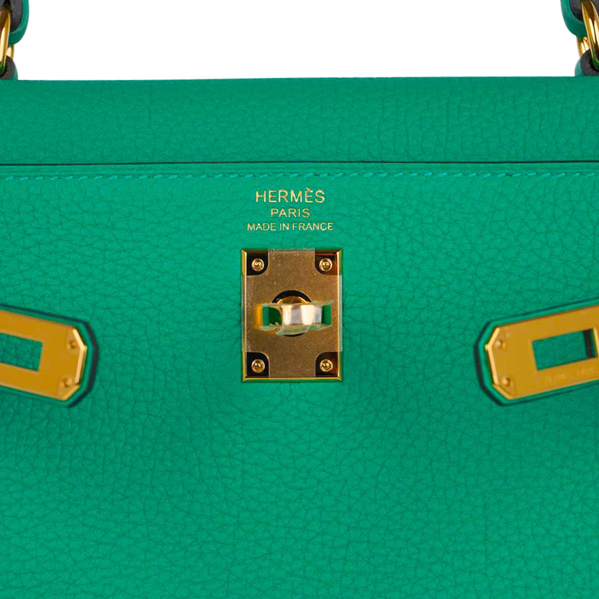 Hermes Kelly Retourne 25 Bag Menthe Togo Gold Hardware New w/Box 1