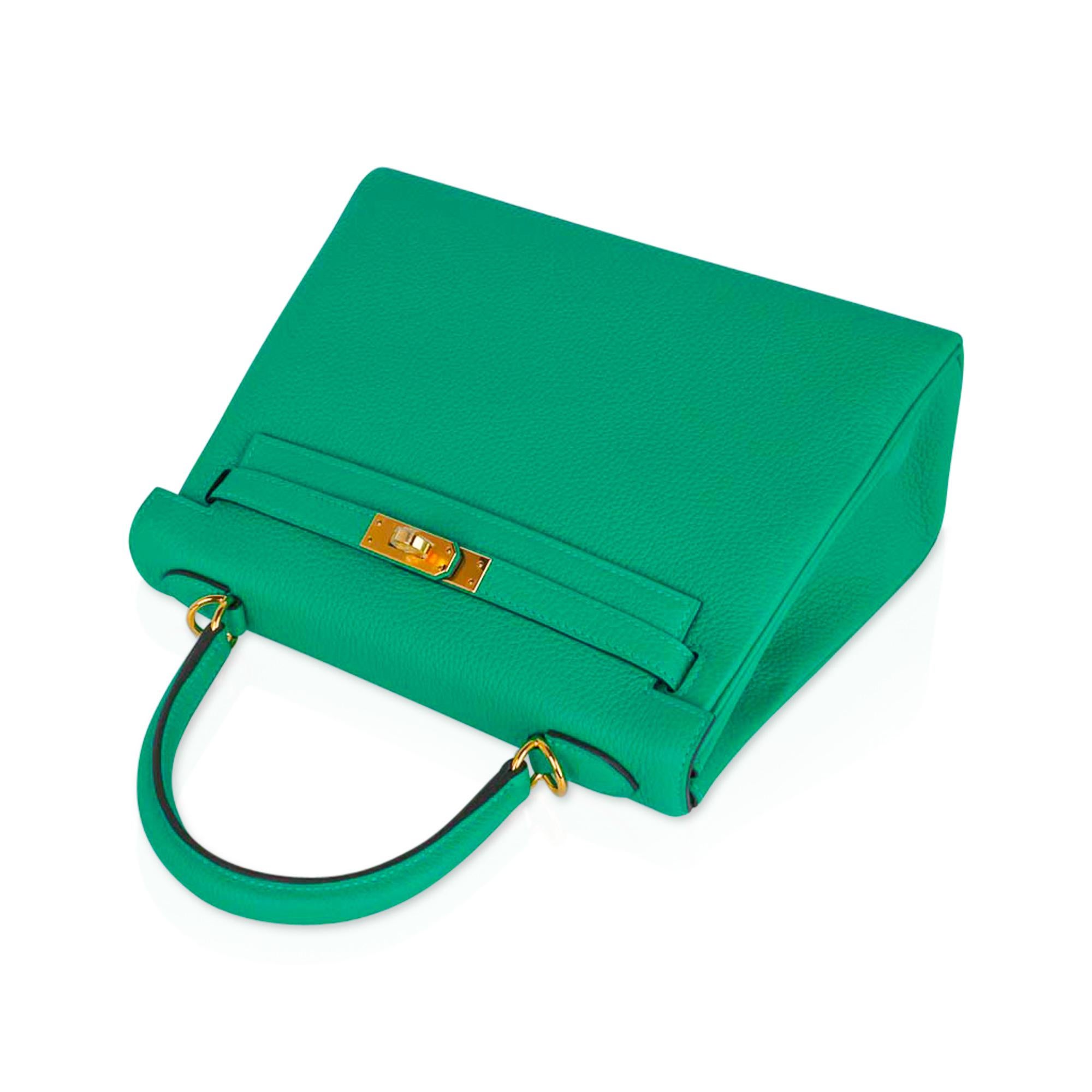 Blue Hermes Kelly Retourne 25 Bag Menthe Togo Gold Hardware New w/Box