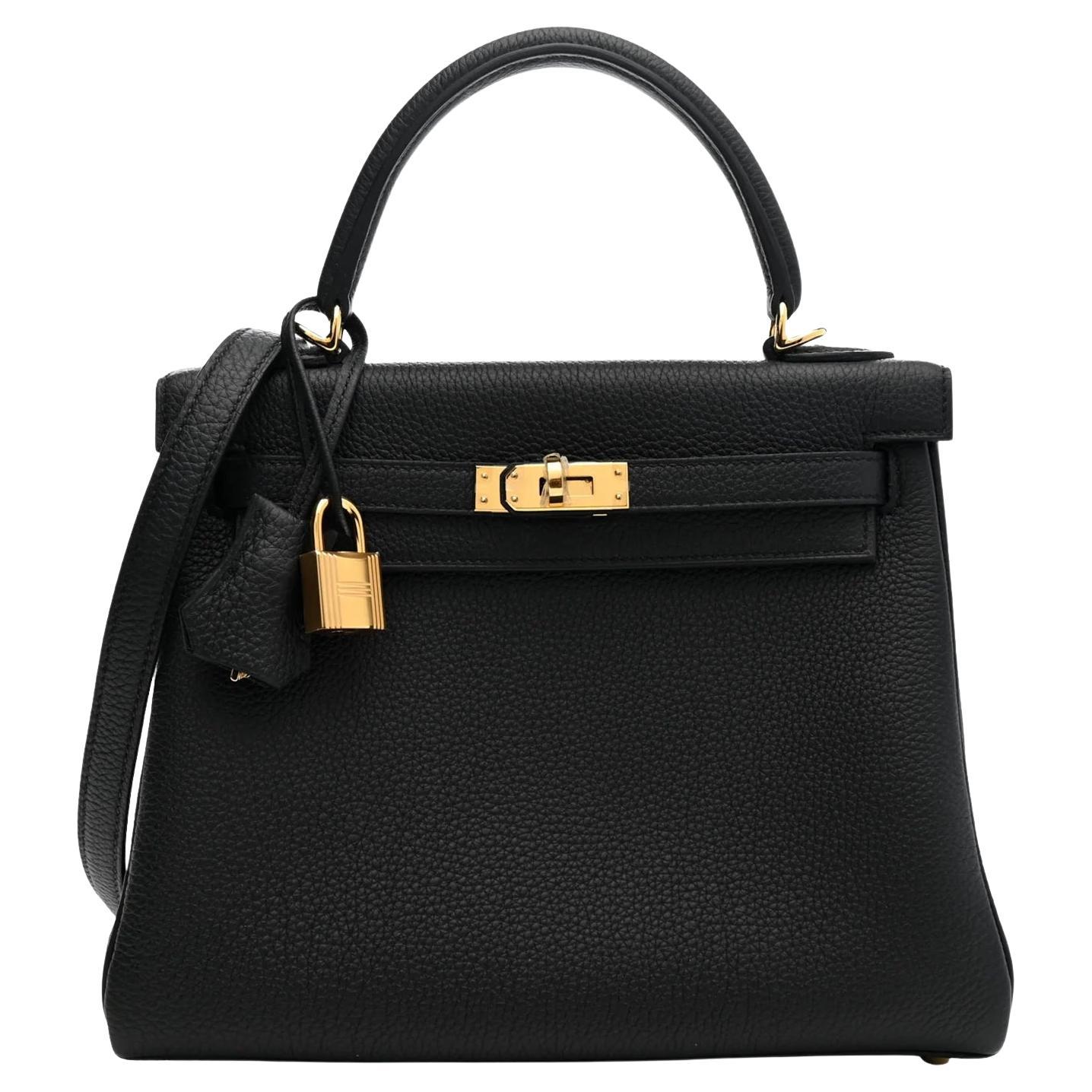 Hermes Kelly Retourne 25 Black Togo Leather With Gold Hardware Designer Handbag For Sale