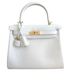 Hermes Kelly Retourne 25 New White Swift Gold Hardware