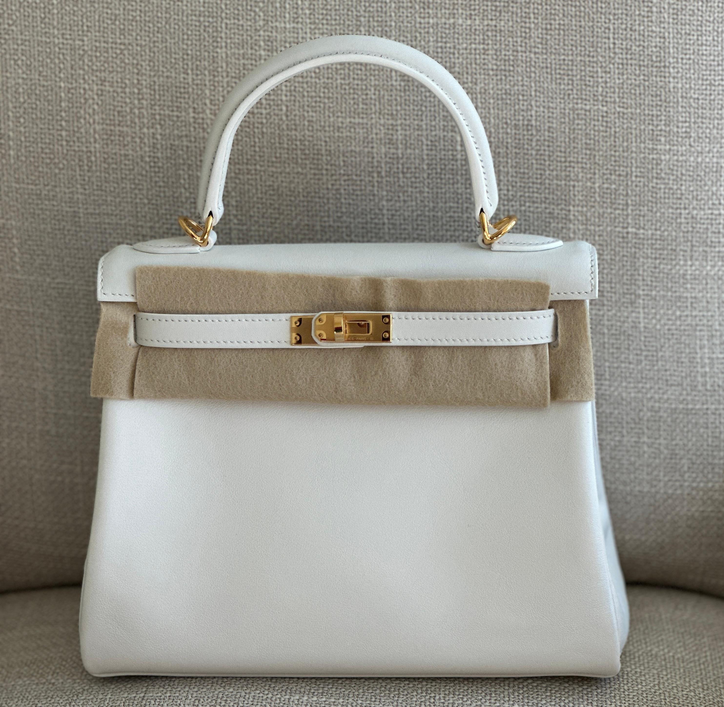 Gray Hermes Kelly Retourne 25 New White Swift Gold Hardware