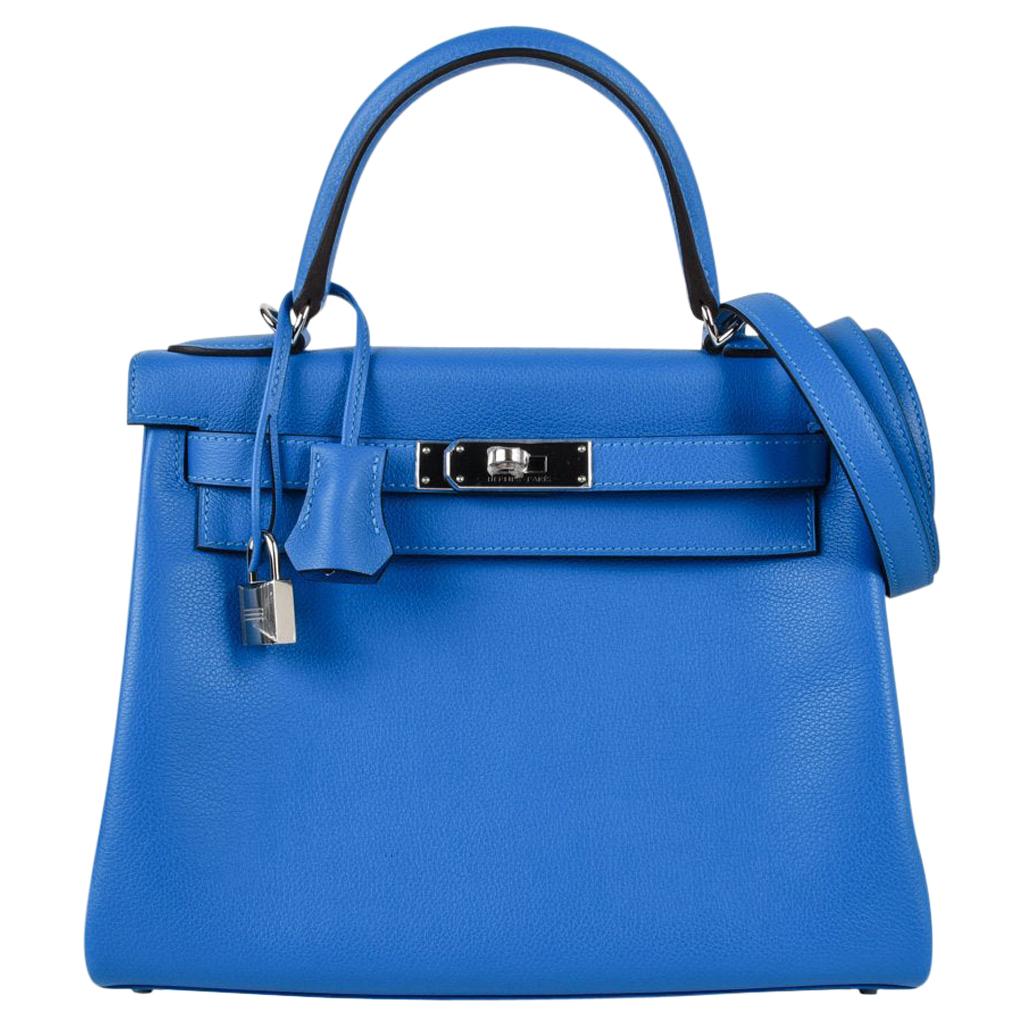 Hermès Kelly 28 Box Vert Fonce / Rouge H / Blue Indigo