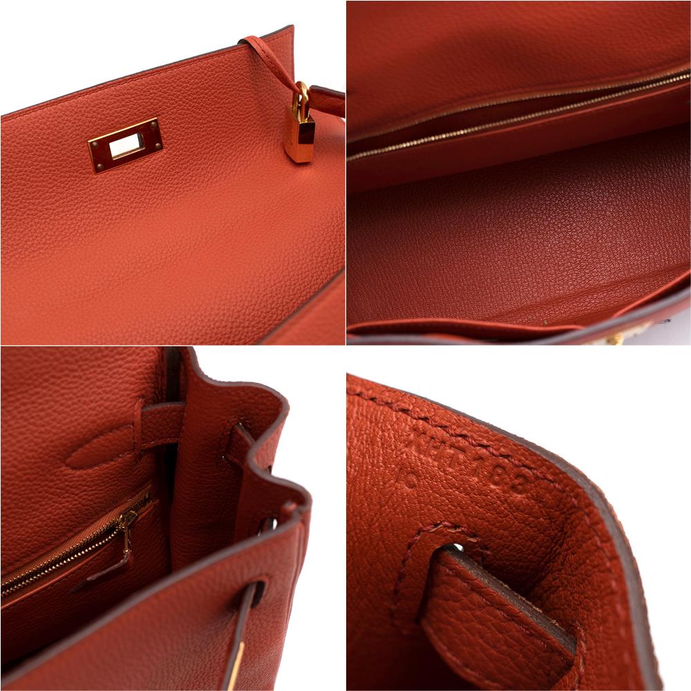Red Hermès Kelly Retourné 28 in Rosy Togo Leather GHW For Sale