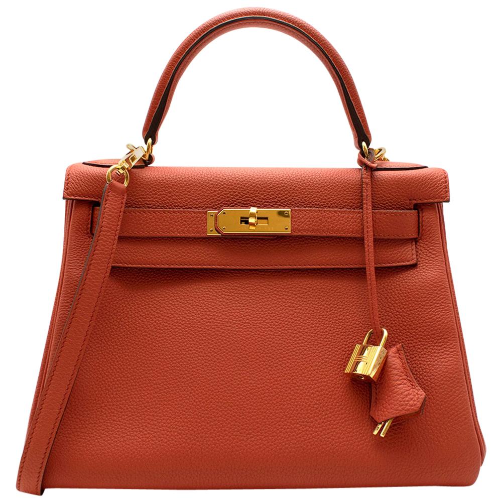 Hermès Kelly Retourné 28 in Rosy Togo Leather GHW For Sale