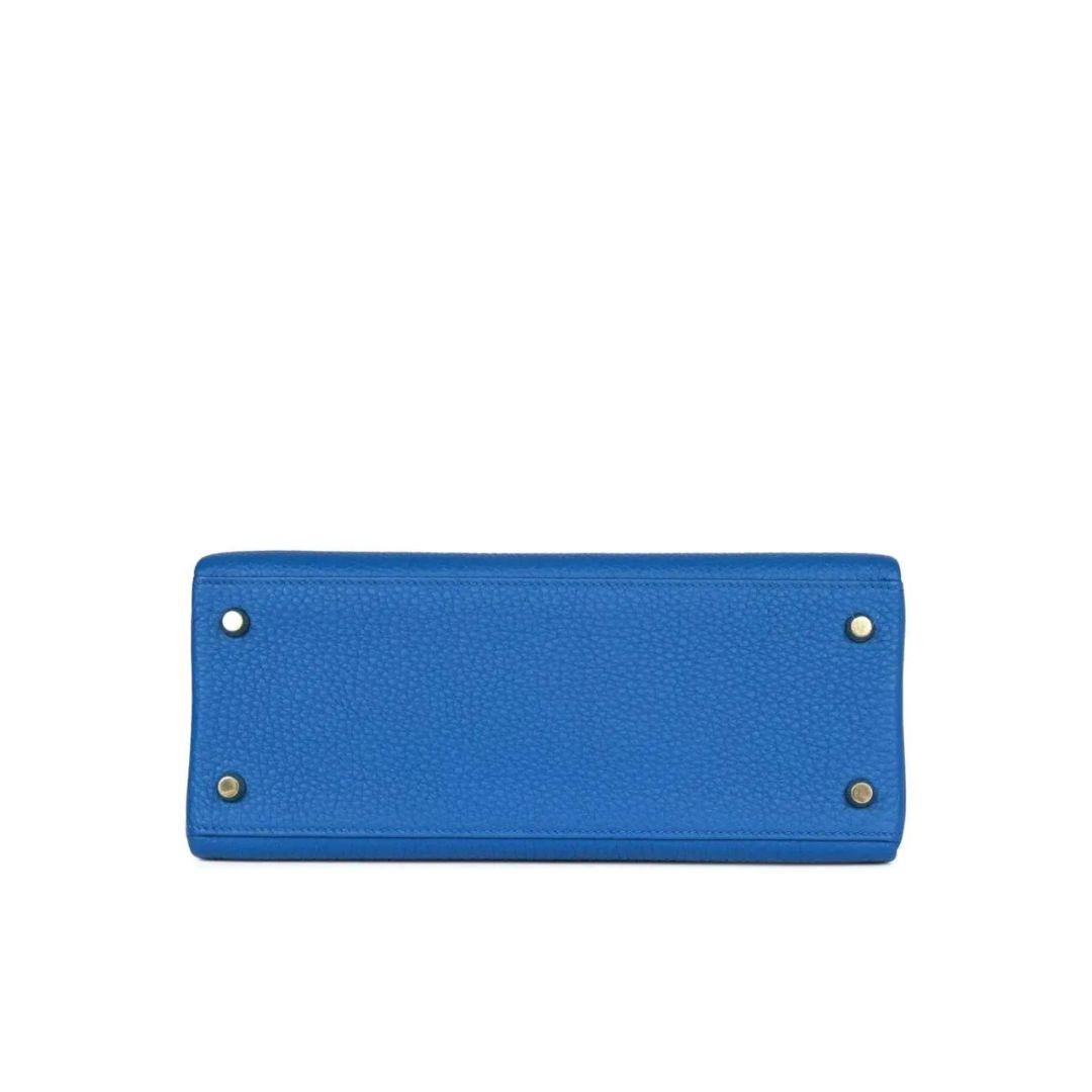 Women's or Men's Hermes Kelly Retourne 28 Togo Bleu France Gold Hardware