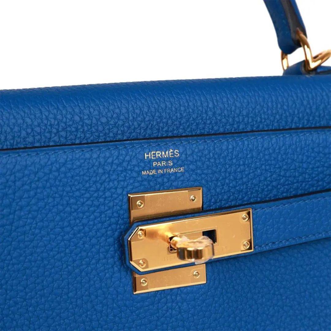 Hermes Kelly Retourne 28 Togo Bleu France Gold Hardware 3