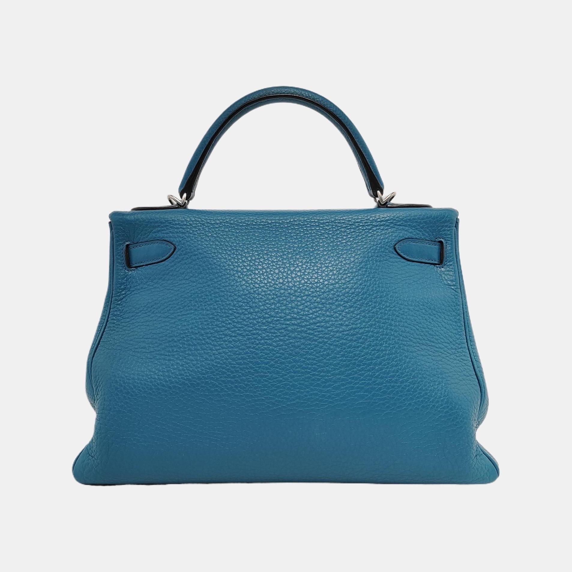 Hermes Kelly Retourne 32 Clemence Leather B3 Bleu Zanzibar Palladium Hardware 20 Bon état - En vente à AUBERVILLIERS, FR